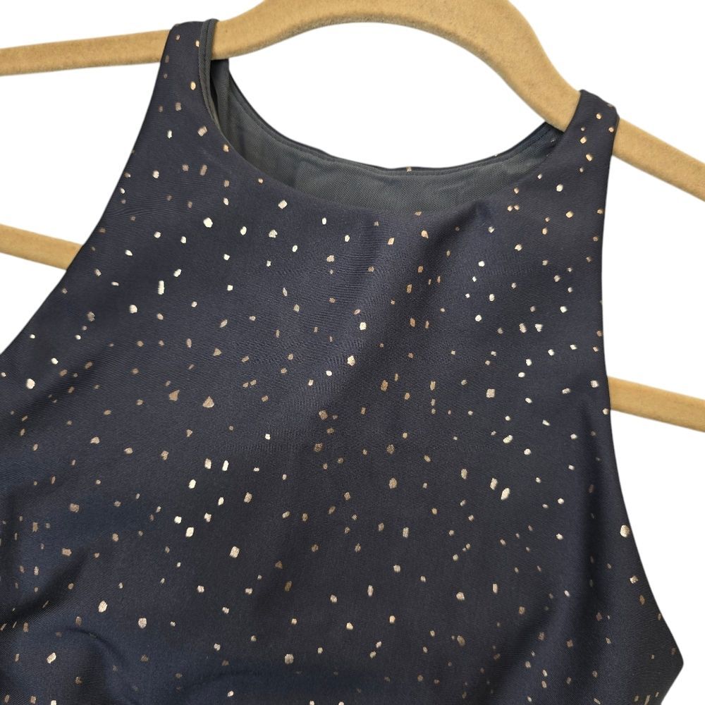 Peloton Women's S Show Up Sparkle High Neck Grey Gold Sports Bra - Picture 2 of 10